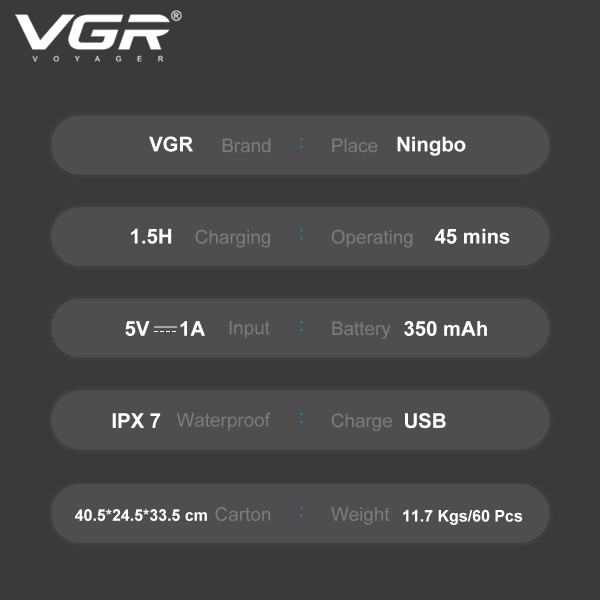 Электробритва VGR V-345 GREY, роторная, IPX7 
