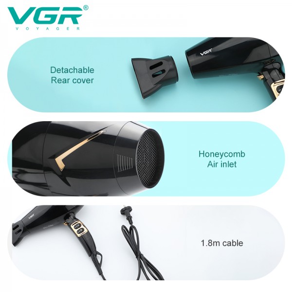 Фен профессиональный VGR V-423, 3 уровня обдува, 3 уровня температуры, насадка-концентратор, 1800-2200 Вт 