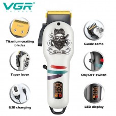 Аккумуляторная машинка для стрижки (clipper) VGR V-699 WHITE, 4 насадки, LED display 