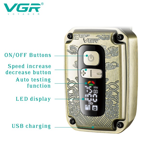 Электробритва VGR V-337 шейвер, двойное лезвие, 2 насадки, триммер, LED display 
