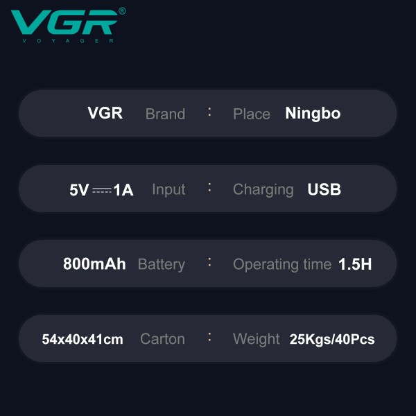 Электробритва VGR V-337 шейвер, двойное лезвие, 2 насадки, триммер, LED display 