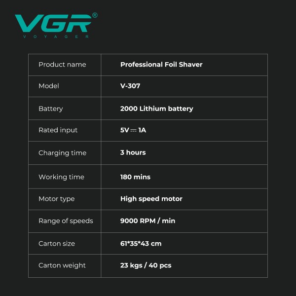 Электробритва VGR V-307 RED шейвер, двойное лезвие,  2000mAh, 9000 RPM 