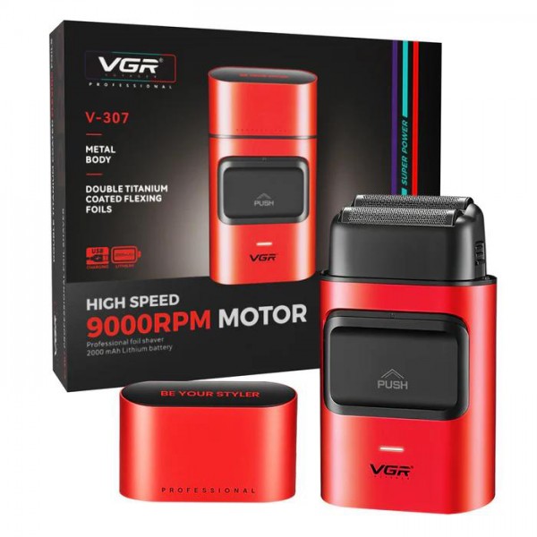 Электробритва VGR V-307 RED шейвер, двойное лезвие,  2000mAh, 9000 RPM 