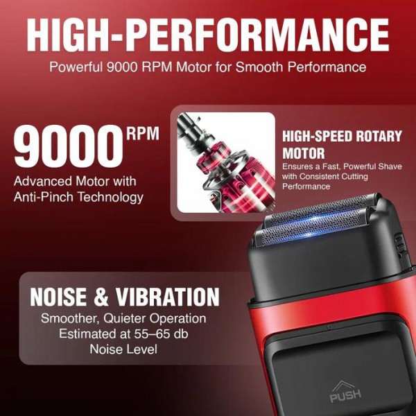 Электробритва VGR V-307 RED шейвер, двойное лезвие,  2000mAh, 9000 RPM 