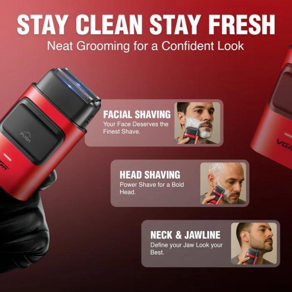 Электробритва VGR V-307 RED шейвер, двойное лезвие,  2000mAh, 9000 RPM 