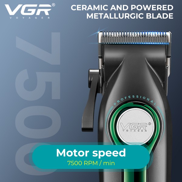 Аккумуляторная машинка для стрижки (clipper) VGR V-010 GREEN, 6 насадок, 7500 RPM, 2600 mAh, LED display 