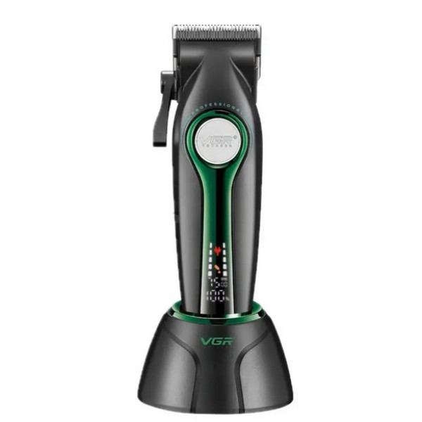 Аккумуляторная машинка для стрижки (clipper) VGR V-010 GREEN, 6 насадок, 7500 RPM, 2600 mAh, LED display 