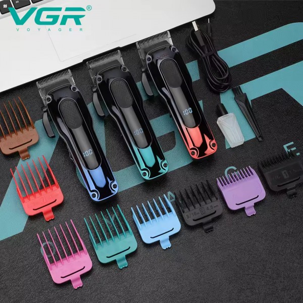 Аккумуляторная машинка для стрижки (clipper) VGR V-013 , 8 насадок, 6500 RPM, 2000 mAh, LED display 