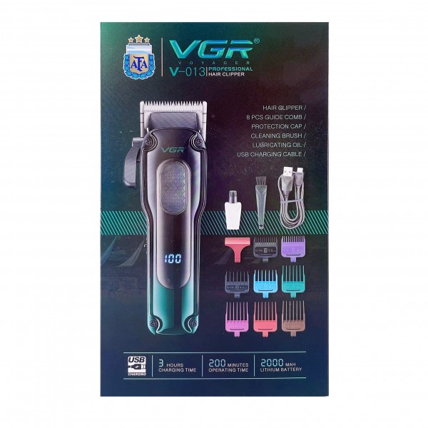 Аккумуляторная машинка для стрижки (clipper) VGR V-013 , 8 насадок, 6500 RPM, 2000 mAh, LED display 
