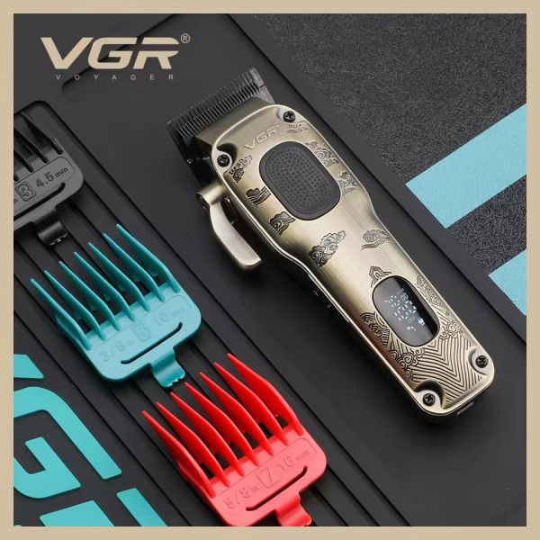 Аккумуляторная машинка для стрижки (clipper) VGR V-027, 8 насадок, 7000 RPM, 2600 mAh, LED display 