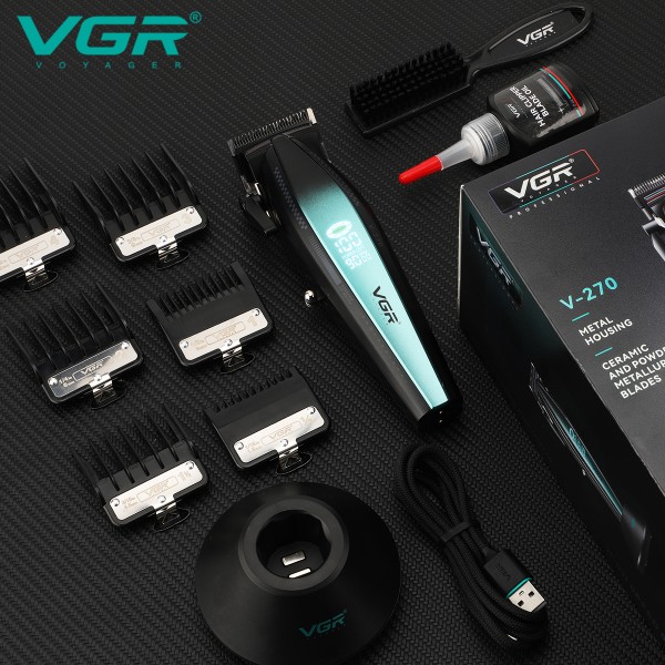 Аккумуляторная машинка для стрижки (clipper) VGR V-270, 6 насадок, 9000 RPM, 2500 mAh, LED display 