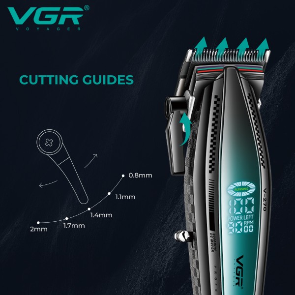 Аккумуляторная машинка для стрижки (clipper) VGR V-270, 6 насадок, 9000 RPM, 2500 mAh, LED display 