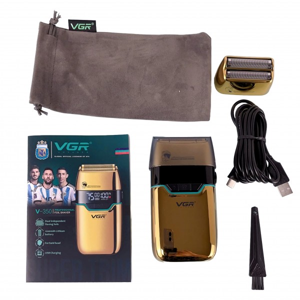 Электробритва VGR V-350 GOLD шейвер, двойное лезвие,  2 насадки, LED Display 