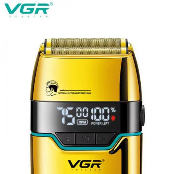 Электробритва VGR V-350 GOLD шейвер, двойное лезвие,  2 насадки, LED Display 