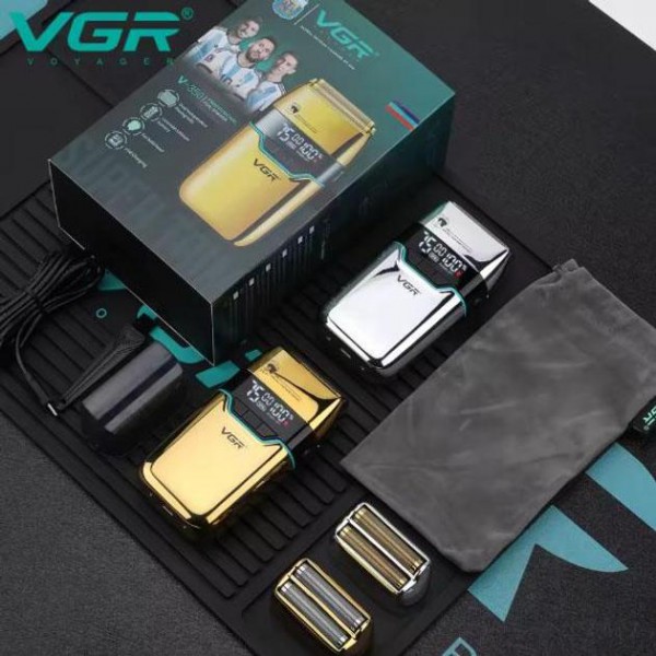 Электробритва VGR V-350 GOLD шейвер, двойное лезвие,  2 насадки, LED Display 