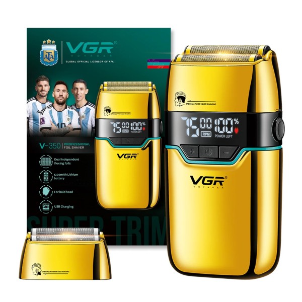 Электробритва VGR V-350 GOLD шейвер, двойное лезвие,  2 насадки, LED Display 