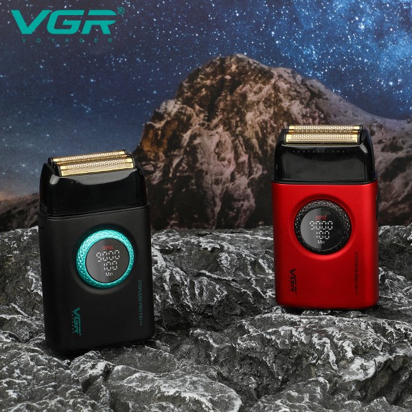 Електробритва VGR V-378 RED шейвер, подвійне лезо + тример, регулювання потужності 7000-9000 RPM, LED display