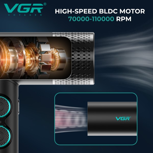 Фен професійний VGR V-401 RED, 40 рівнів обдування 7000 - 11000 RPM, 40 рівнів температури 60°C - 100°C, 3 насадки