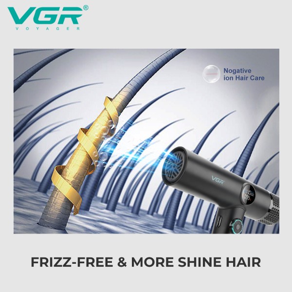 Фен професійний VGR V-401 RED, 40 рівнів обдування 7000 - 11000 RPM, 40 рівнів температури 60°C - 100°C, 3 насадки