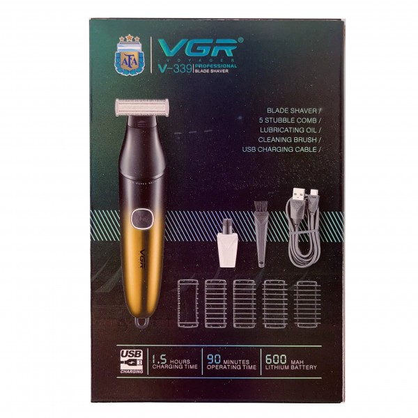 Бритва-триммер для стрижки бороди та вусів VGR V-339 GOLD, 4 насадки, IPX7