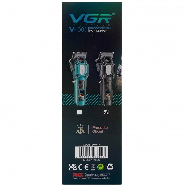 Акумуляторна машинка для стрижки (clipper) VGR V-600 BLACK, 6 насадок, регулятор висоти, LED display, 7000 RPM