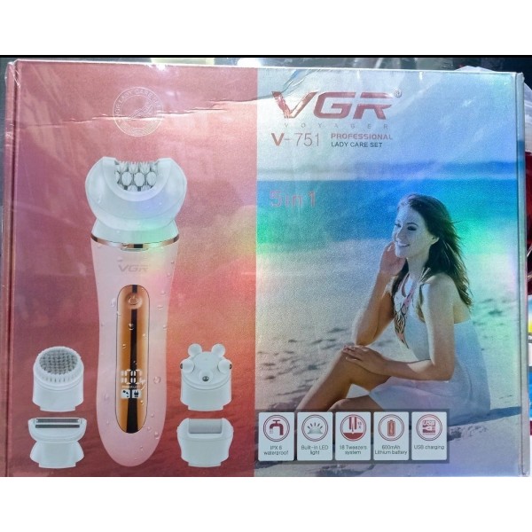 Эпилятор VGR 5 в 1 V-751 PINK, 5 насадок, IPX6 