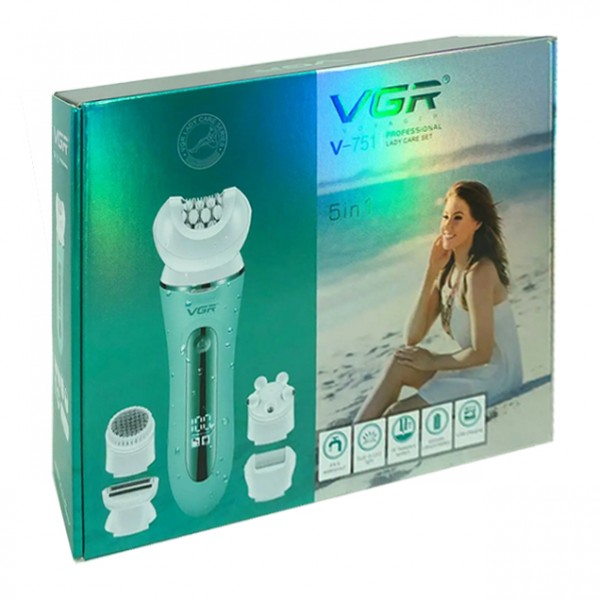 Эпилятор VGR 5 в 1 V-751 GREEN, 5 насадок, IPX6 