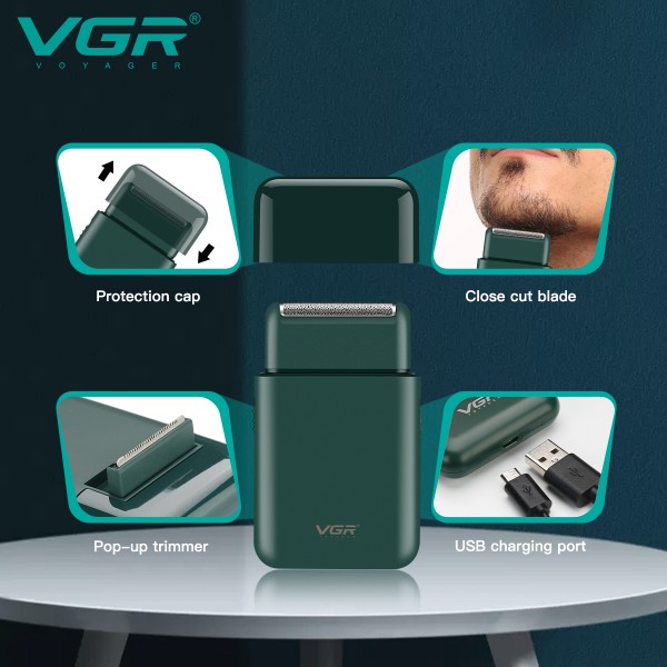 Электробритва VGR V-390 шейвер GREEN, выдвижной триммер 