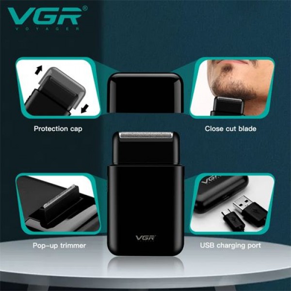 Электробритва VGR V-390 шейвер BLACK, выдвижной триммер 