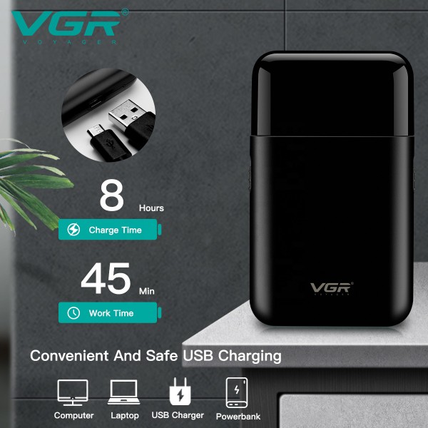 Электробритва VGR V-390 шейвер BLACK, выдвижной триммер 