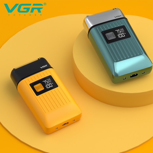 Электробритва VGR V-357 шейвер GOLD, двойное лезвие, 2 насадки, выдвижной триммер, IPX6, LED display 