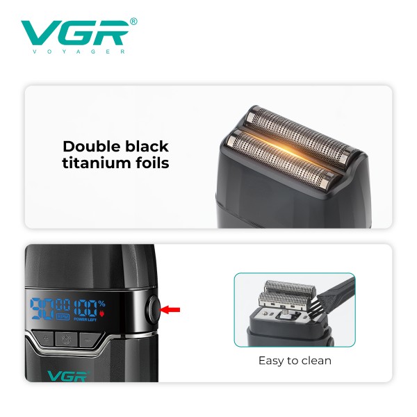 Электробритва VGR V-308 GOLD шейвер, двойное лезвие, 9000 RPM, LED Display 