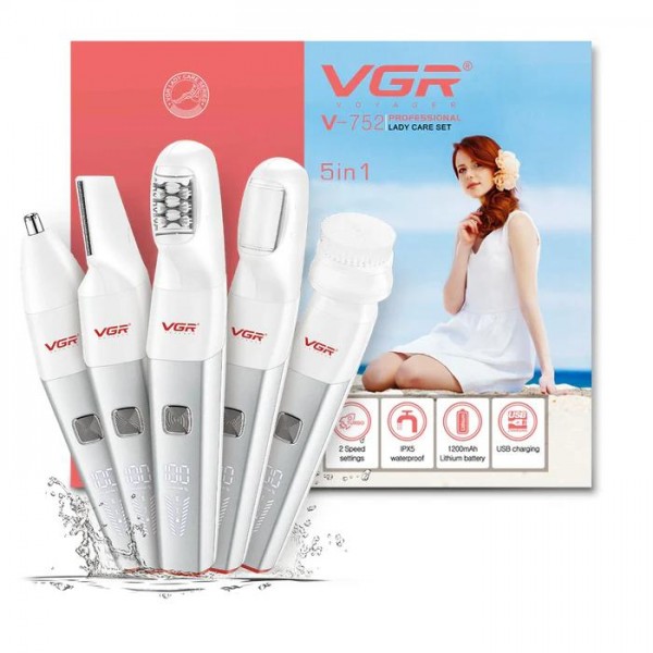 Эпилятор VGR 5 в 1 V-752 RED, 5 насадок, IPX5 