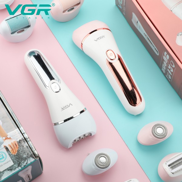 Эпилятор VGR 6 в 1 V-733 PINK, 12 насадок, IPX7, LED display 