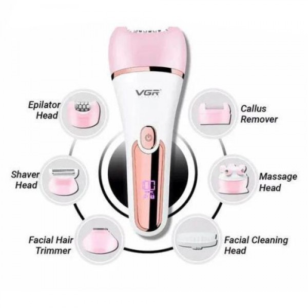 Эпилятор VGR 6 в 1 V-733 PINK, 12 насадок, IPX7, LED display 