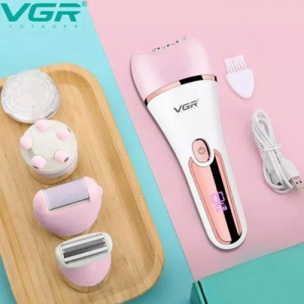 Эпилятор VGR 6 в 1 V-733 PINK, 12 насадок, IPX7, LED display 