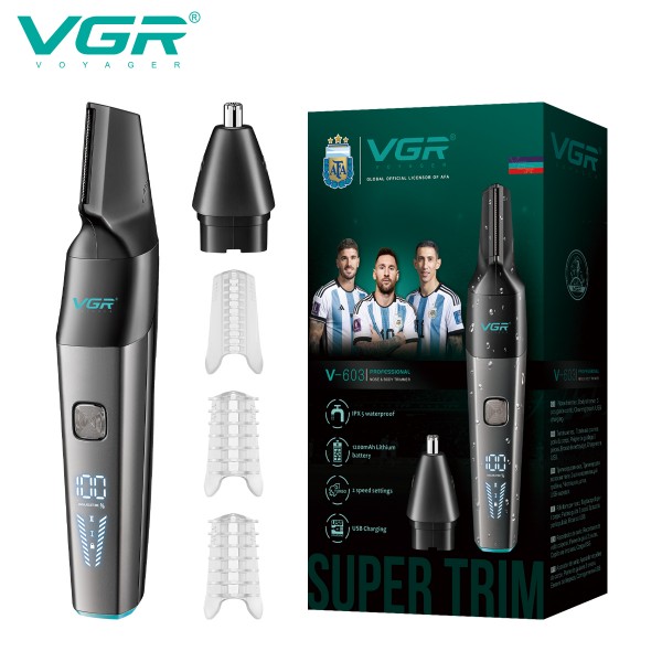 Триммер VGR 2 в 1 V-603, 2 насадки (для носа и волос), IPX5 