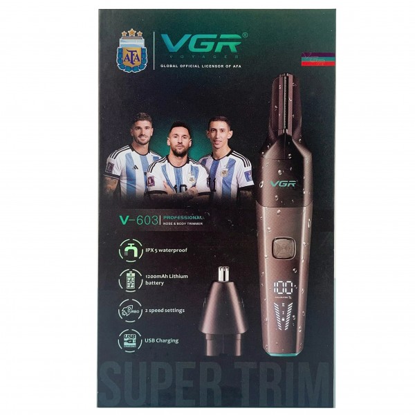 Триммер VGR 2 в 1 V-603, 2 насадки (для носа и волос), IPX5 