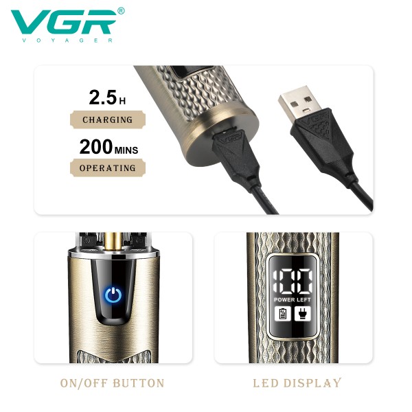 Триммер VGR V-983, 3 насадки, LED display
