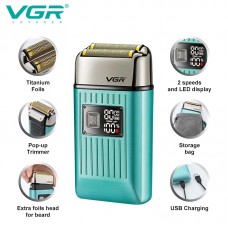 Электробритва VGR V-357 шейвер GREEN, двойное лезвие, 2 насадки, выдвижной триммер, IPX6, LED display 