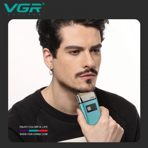 Электробритва VGR V-357 шейвер GREEN, двойное лезвие, 2 насадки, выдвижной триммер, IPX6, LED display 