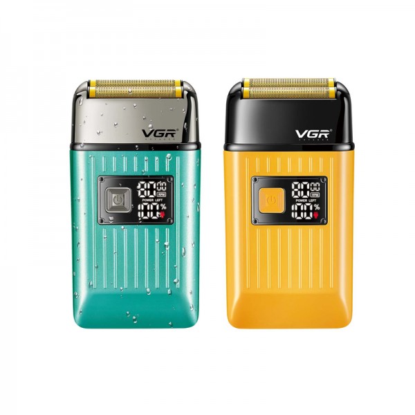 Электробритва VGR V-357 шейвер GREEN, двойное лезвие, 2 насадки, выдвижной триммер, IPX6, LED display 