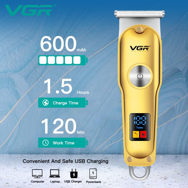 Тример VGR V-290 GOLD, 3 насадки, LED Display