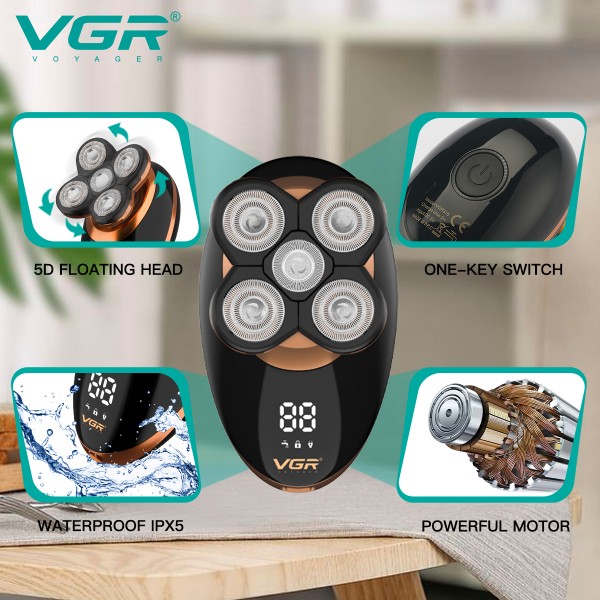 Электробритва VGR 5 в 1 V-316, 9 насадок, IPX5, LED display 