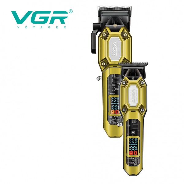 Комплект VGR 2 в 1 V-600&900 GOLD, акумуляторна машинка для стрижки (clipper) і тример, 10 насадок, LED display, 7000 RPM