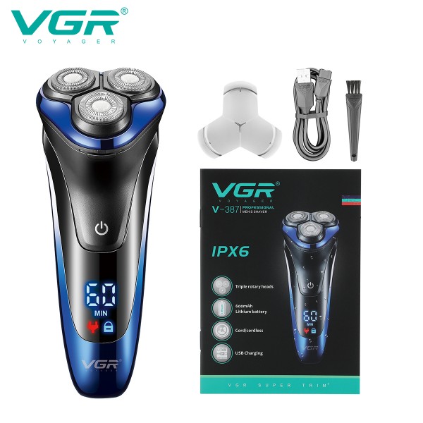Электробритва VGR V-387, роторная, выдвижной триммер, IPX6, LED display 