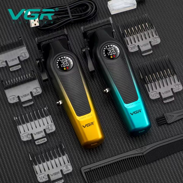 Аккумуляторная машинка для стрижки (clipper) VGR V-196 GOLD, 8 насадок, 7000 RPM, 2000 mAh, LED display 