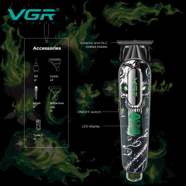 Триммер V-260 GREEN, 3 насадки, 2000mAh, 9000 RPM, LED display оптом в Украине