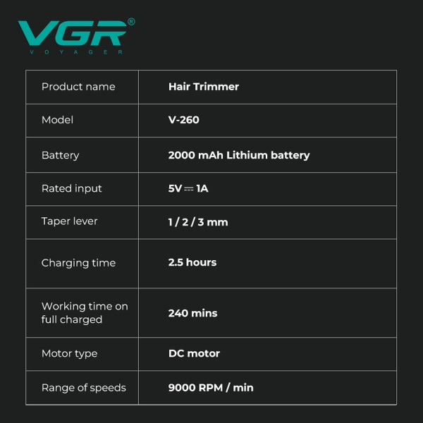 Триммер V-260 RED, 3 насадки, 2000mAh, 9000 RPM, LED display оптом в Украине