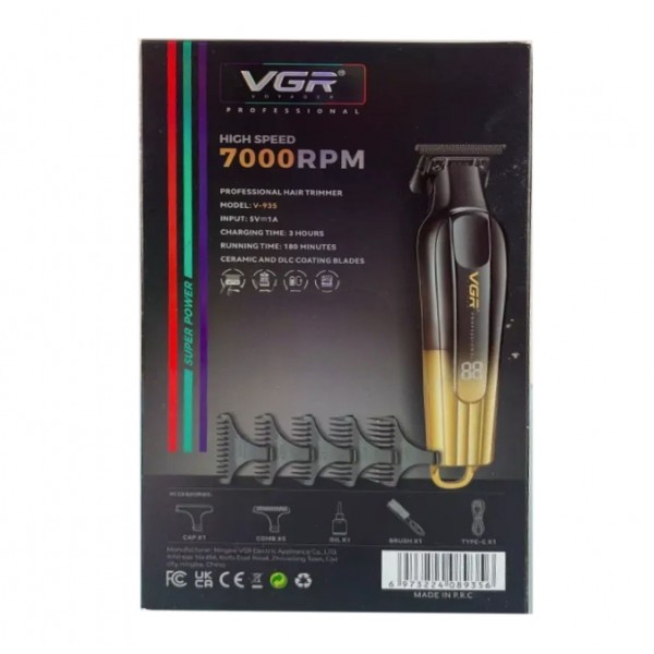 Триммер VGR V-935 GOLD, 5 насадок, 7000 RPM, LED display 